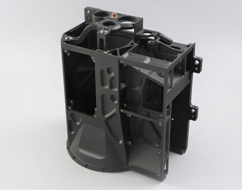 5-axis CNC machine cutting complex aerospace component