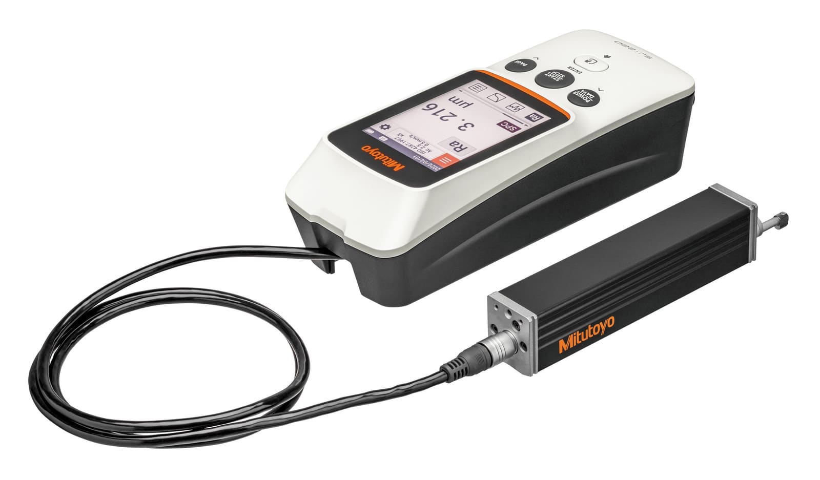 Surface roughness tester measuring Ra on a machined aluminum part